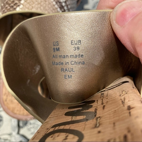 SAM EDELMAN Sz 9 Raul Cork Insole Chunky Sole Slip On Sandals  Snakeskin - Picture 8 of 9